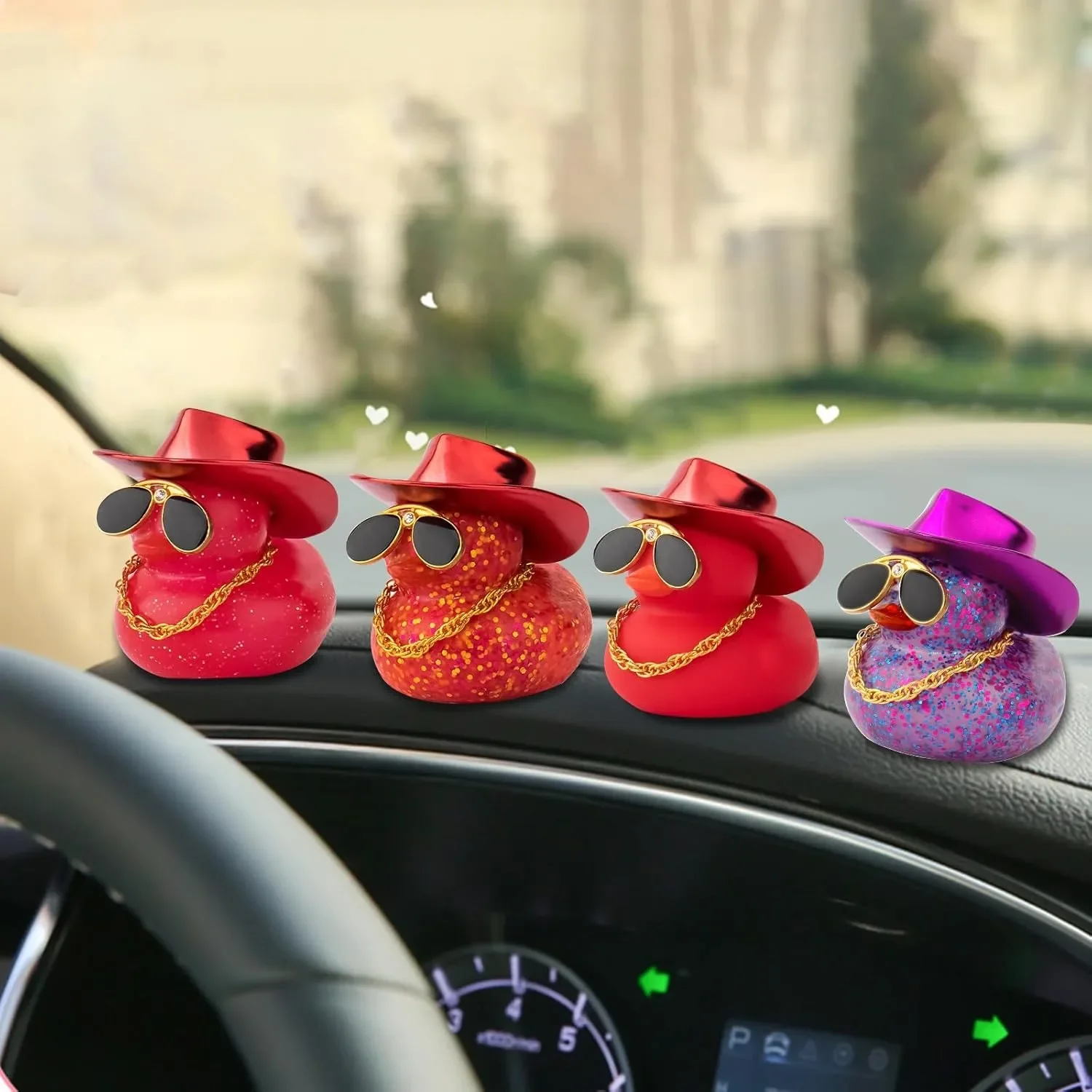 Colorful Car Duck Dashboard Accessories Car Accessories Duck with Cowboy Hat  Necklace and Sunglasses  for Home  Decoration