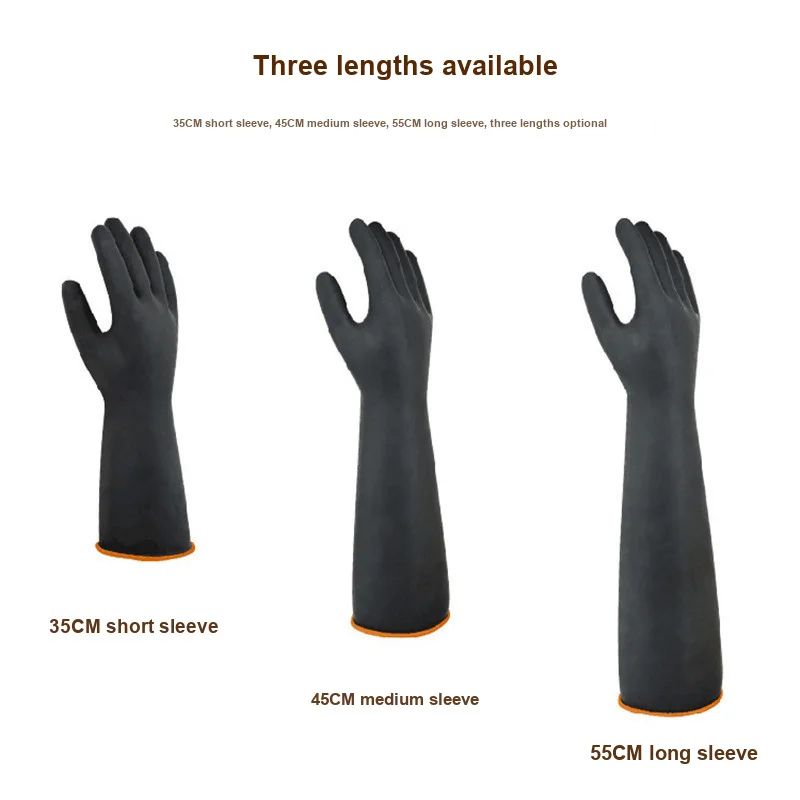 Black Industrial Latex Gloves Non Slip Chemical Resistant Oil Resistant Thickened Extended 35 45 55 cm Short Medium Long Sleeve