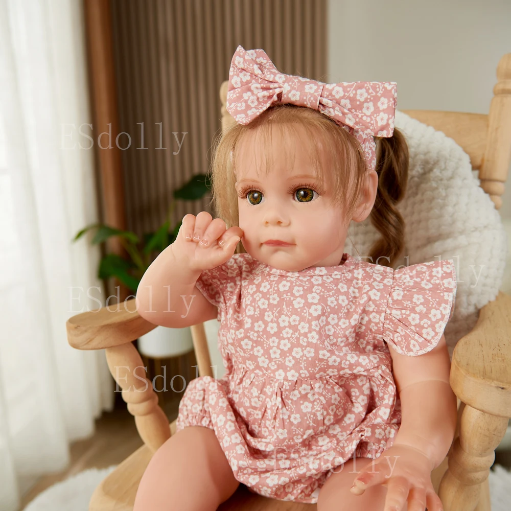 58Cm 23 Inches Maggi Reborn Baby Dolls Handmade Lifelike Silicone Dolls Root Hair Christmas Gift For Girls  With Cloth Body