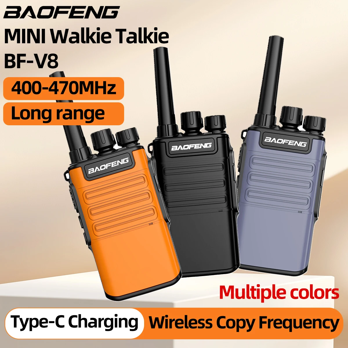 Baofeng BF-V8 Mini Walkie Talkie Wireless Copy Frequency Long Range Optional Color Type-C Charging Flashlight Two Way Ham Radio