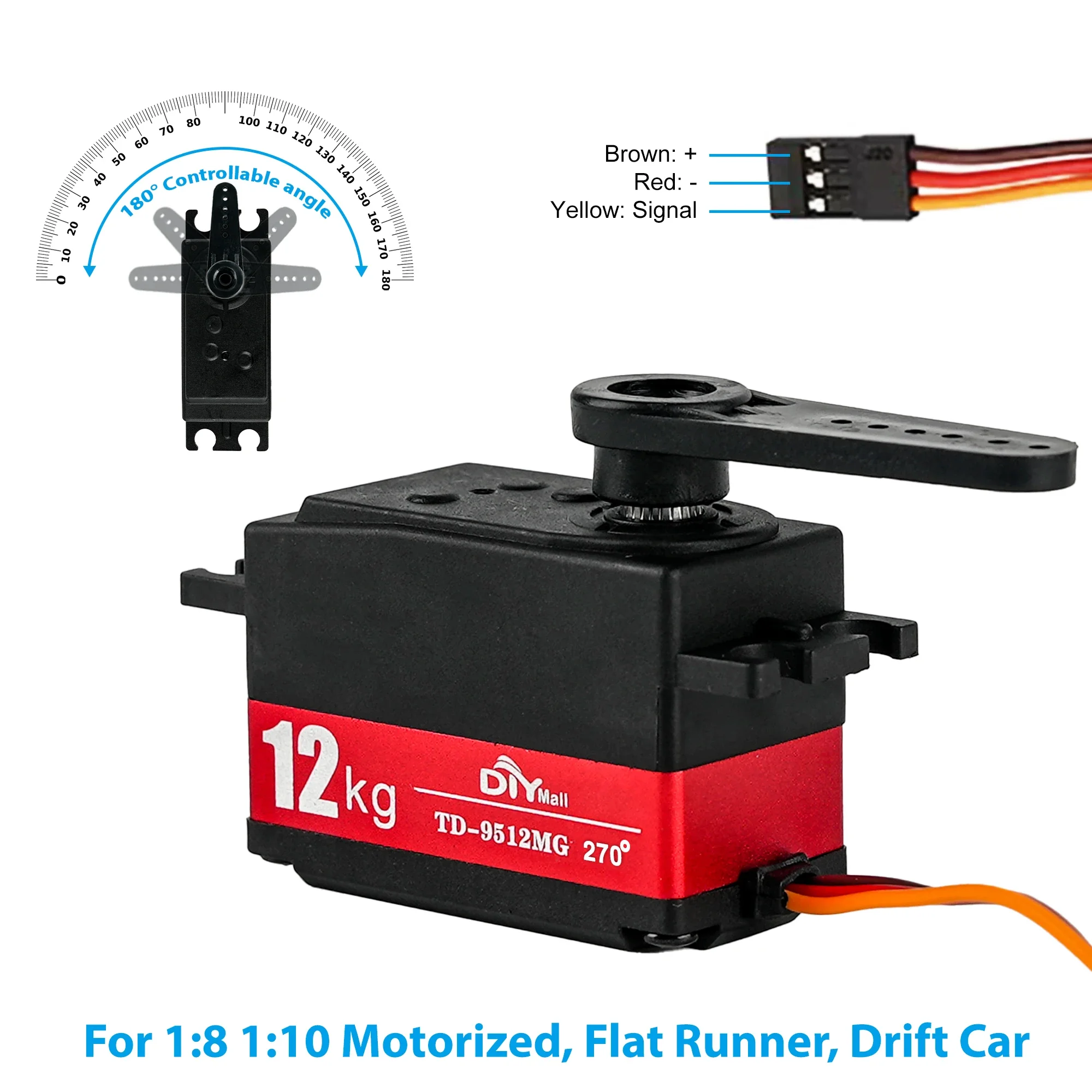 Servo motor digital pwm 500-2500 12kg, engrenagem de metal, grande torque, corpo curto, servos para carro rc 1/8 1/10 1/12, brinquedo robô diy