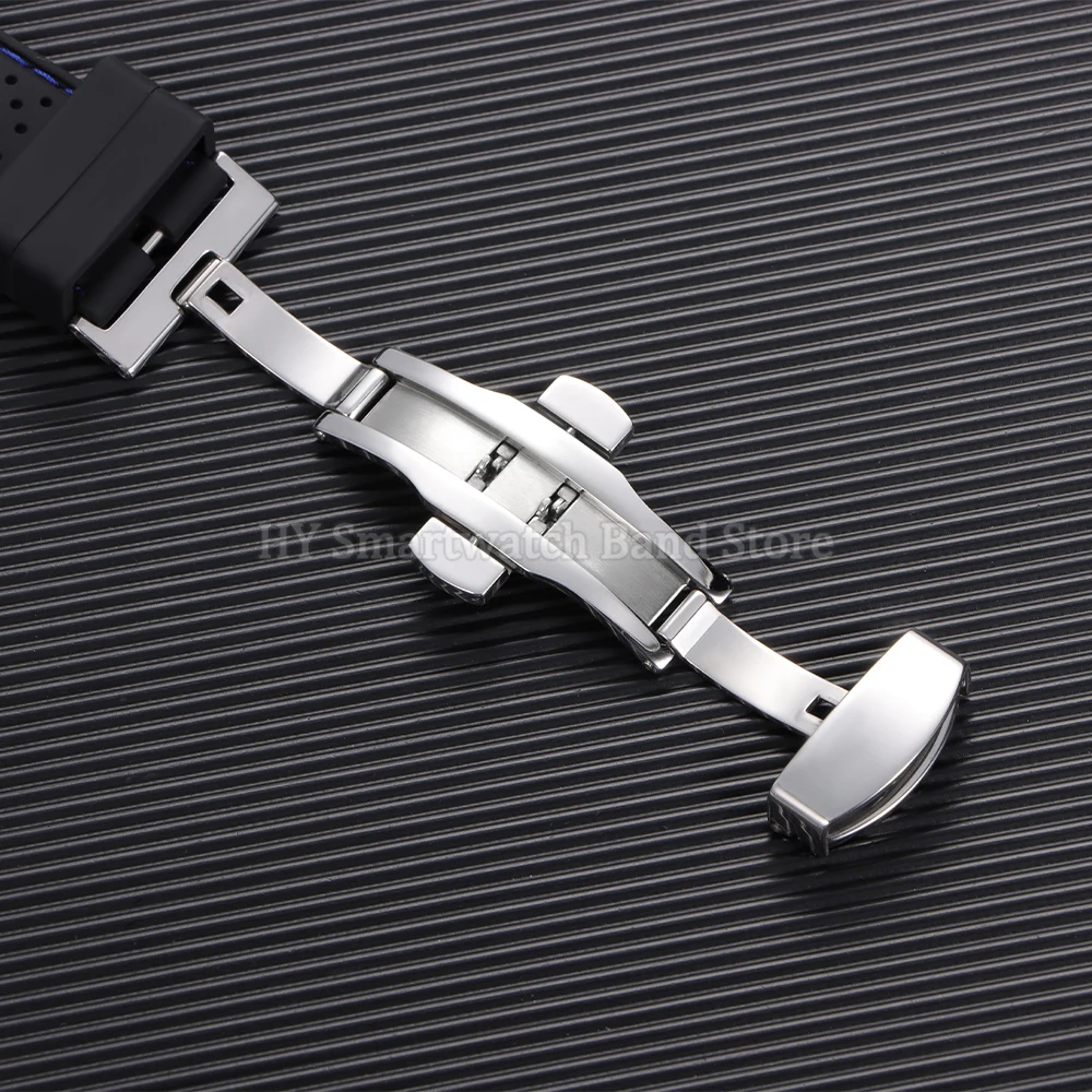 20 ミリメートル 22 ミリメートルシリコン時計バンドセイコー用オメガユニバーサルリストバンド Huawei 社交換用時計ストラップ金属折りたたみバックル