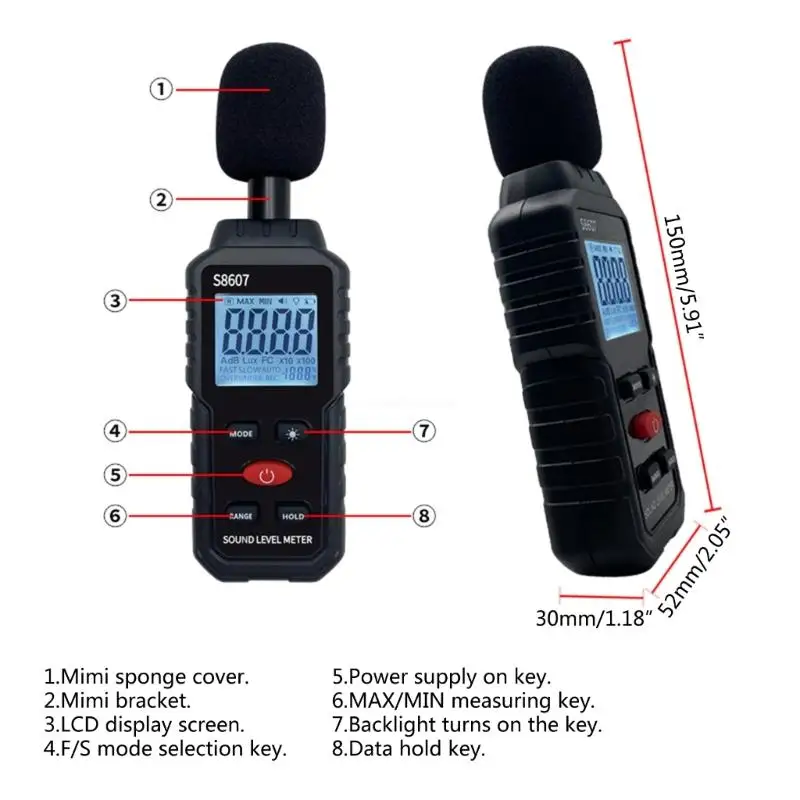 Imagem -05 - Medidor Nível Som Digital 30130db Decibel Medição Ruído Testador Ruído Manual