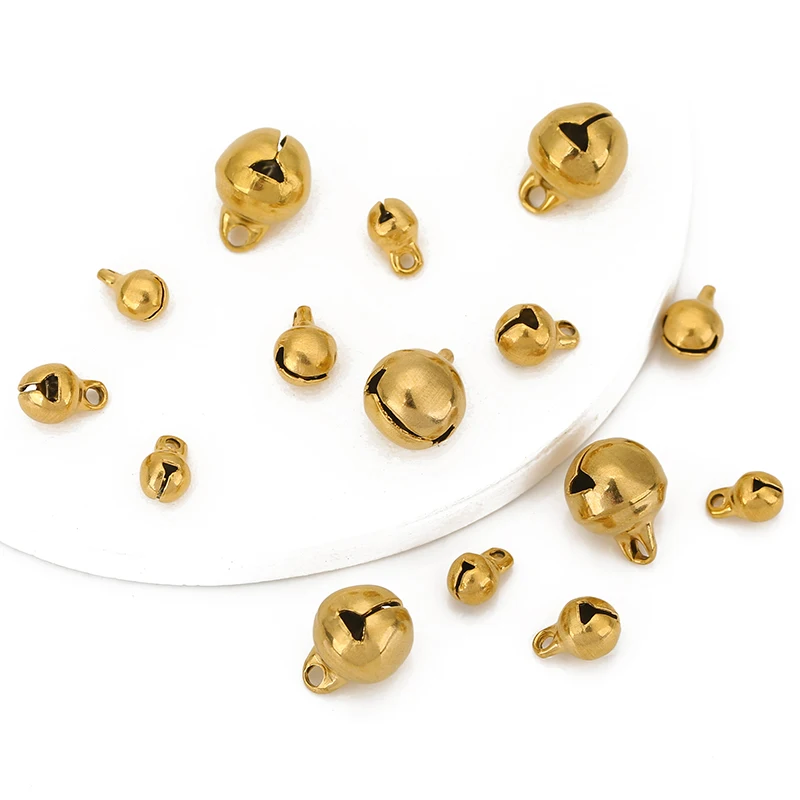 10pcs/lot Stainless Steel Silver Gold Jingle Bells Charm Pendants for DIY Necklace Bracelets Earrings Jewelry Making Supplies