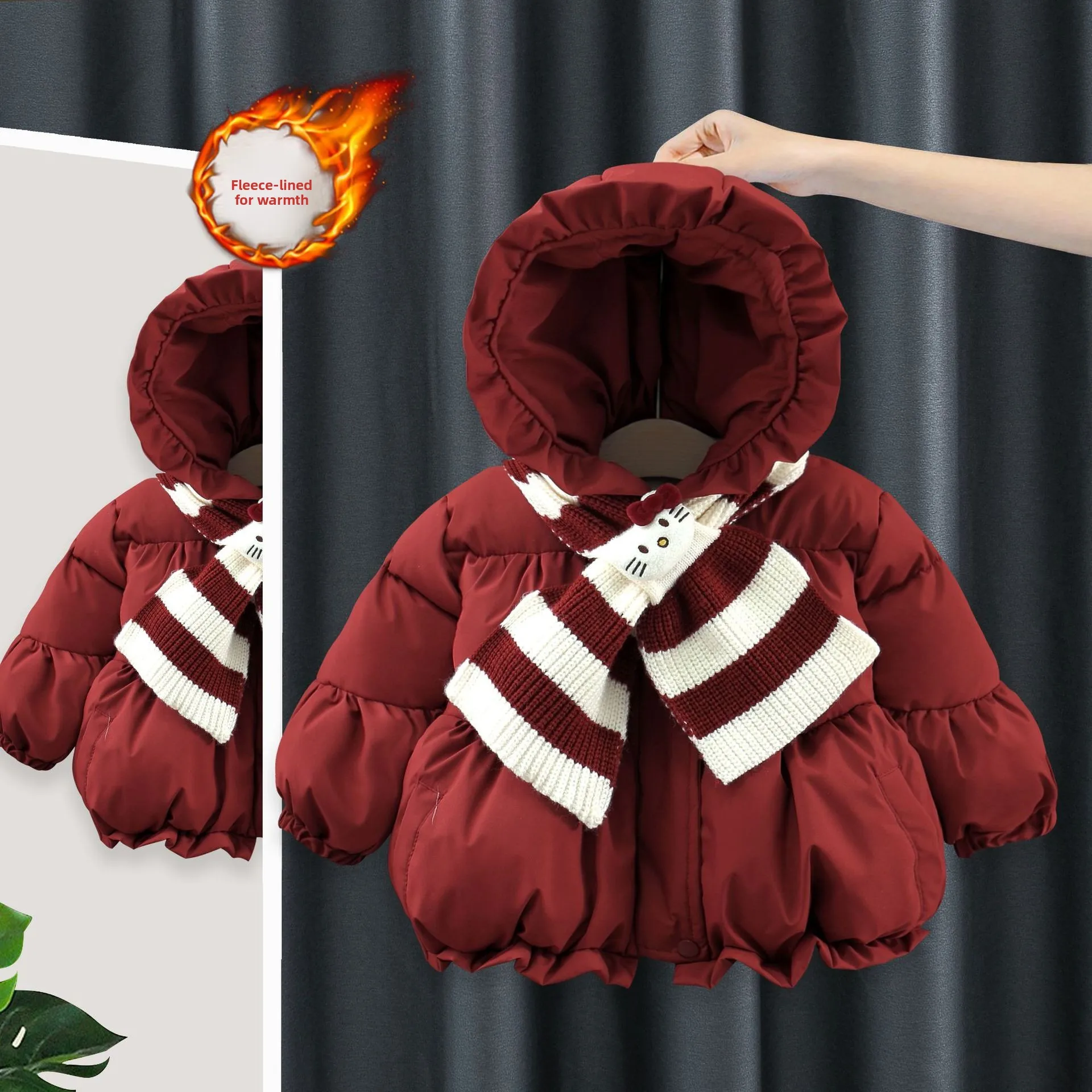 

Thiened Cotton Jaet for Girls Children's Warmth Fce Lined Baby Girl Coat Trendy Autumn Winter Cotton Padded Vest