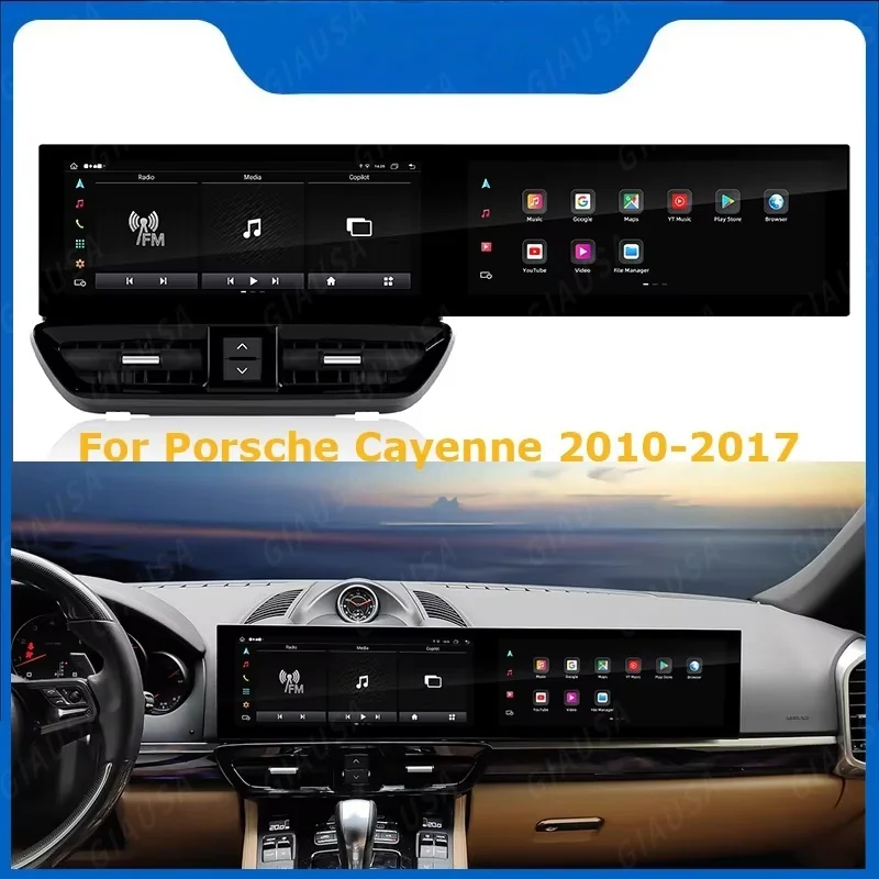 

Модернизированный интерактивный двойной экран Android 13 Carplay для Porsche Cayenne 2011-2017, мультимедийный видеоплеер, автомобильное радио, GPS Navi