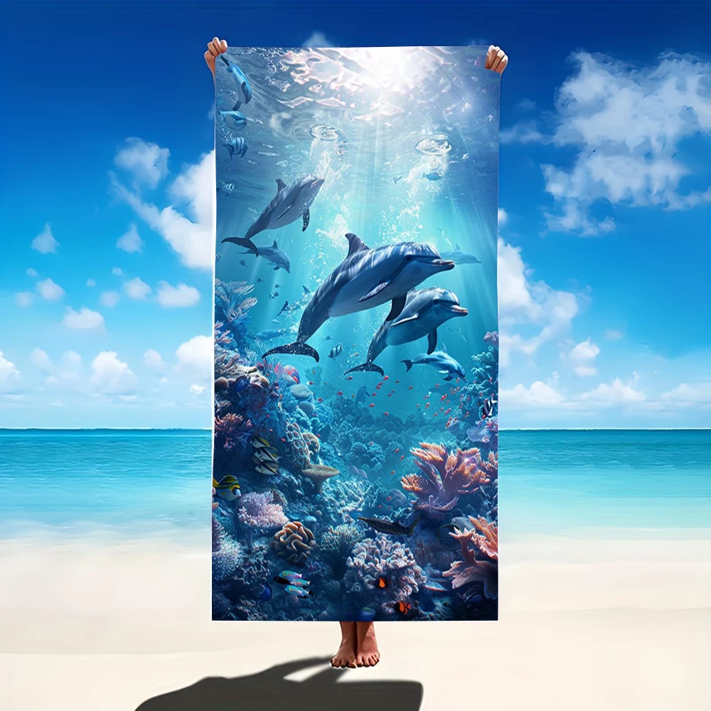 Serviette de plage School of Dolphins, serviette artistique colorée sur le thème de la vie marine, pour tous les âges, idéale pour les journées à la piscine et les sorties en famille