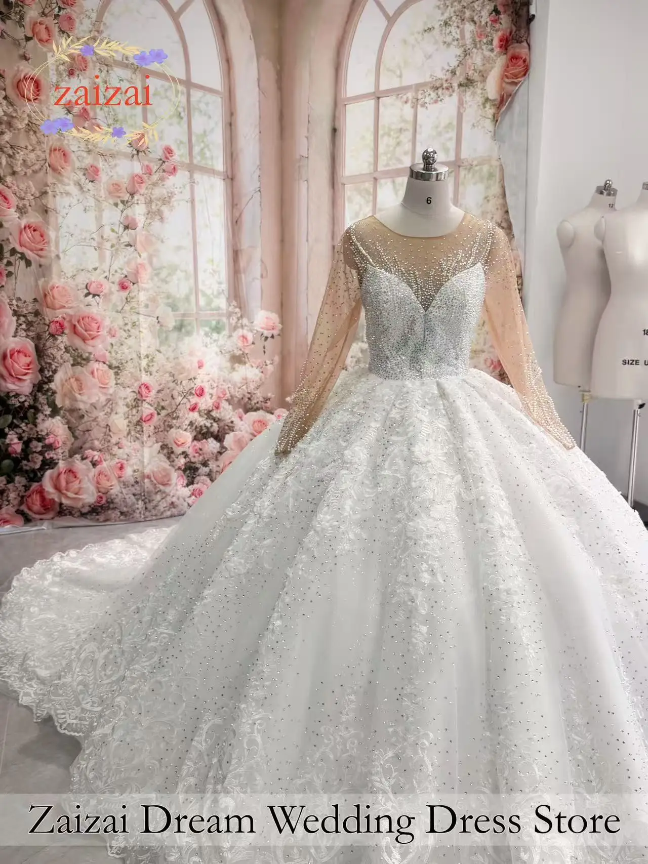 Customized 2027 Luxury 100% Real Pictures Ball Gown Royal Wedding Dresses Crystal Decal Applique Lace Long Tail Vestido De Noiva