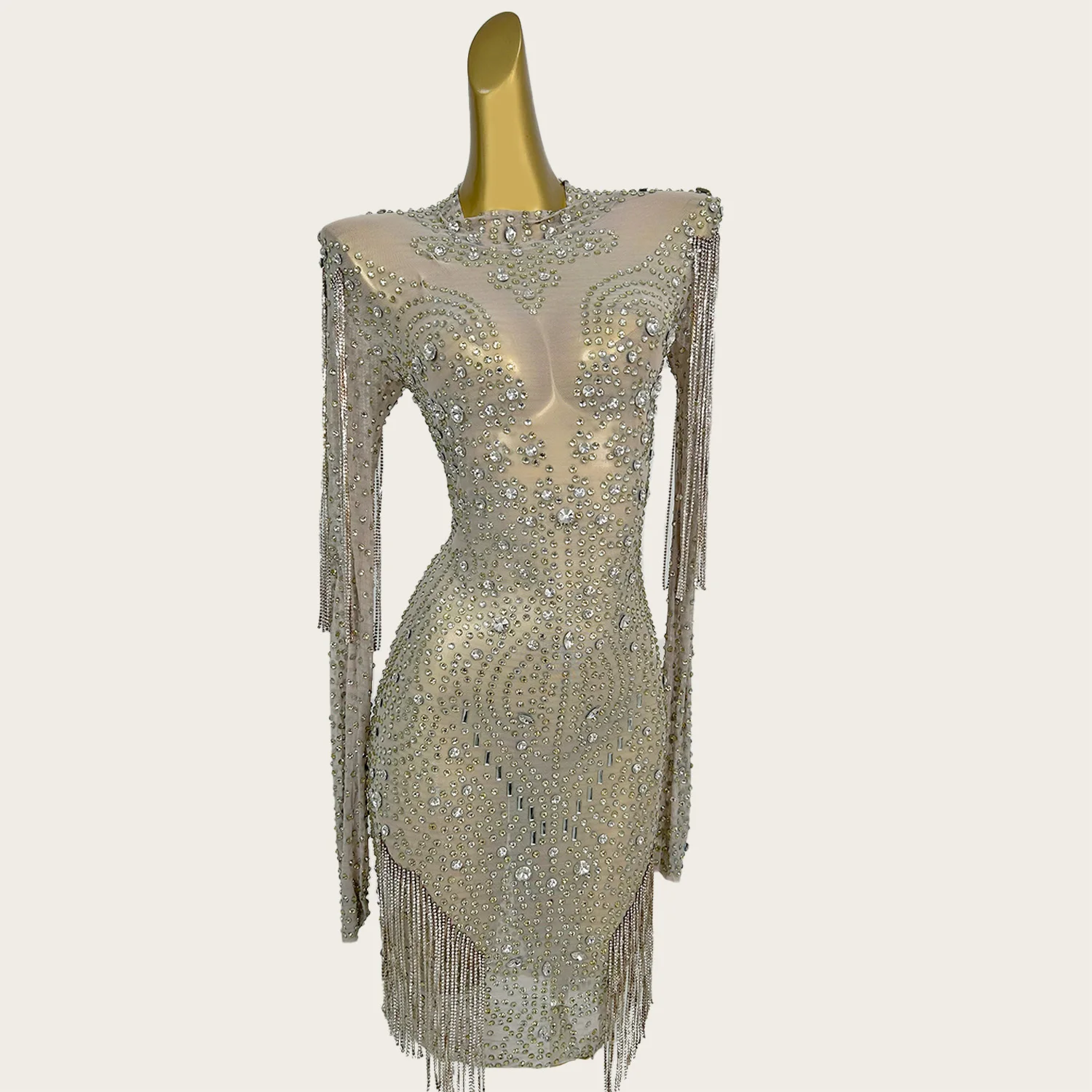 

Special Offer Sparkly Rhinestone Crystals Birthday Party Outfut Festival Celebrate See Through Mesh Dresses Cocktail Dress