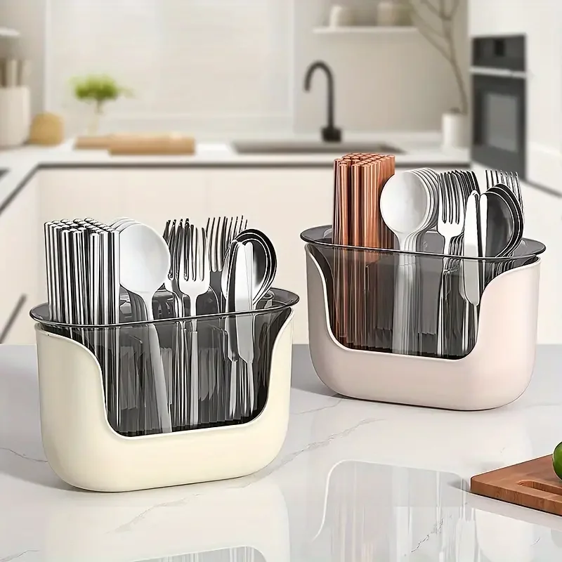 

Utensil Holder For Countertop 3 Compartment Flatware Rack Transparent Utensil Caddy Spatula Holder For Silverware Kitchen Gadget