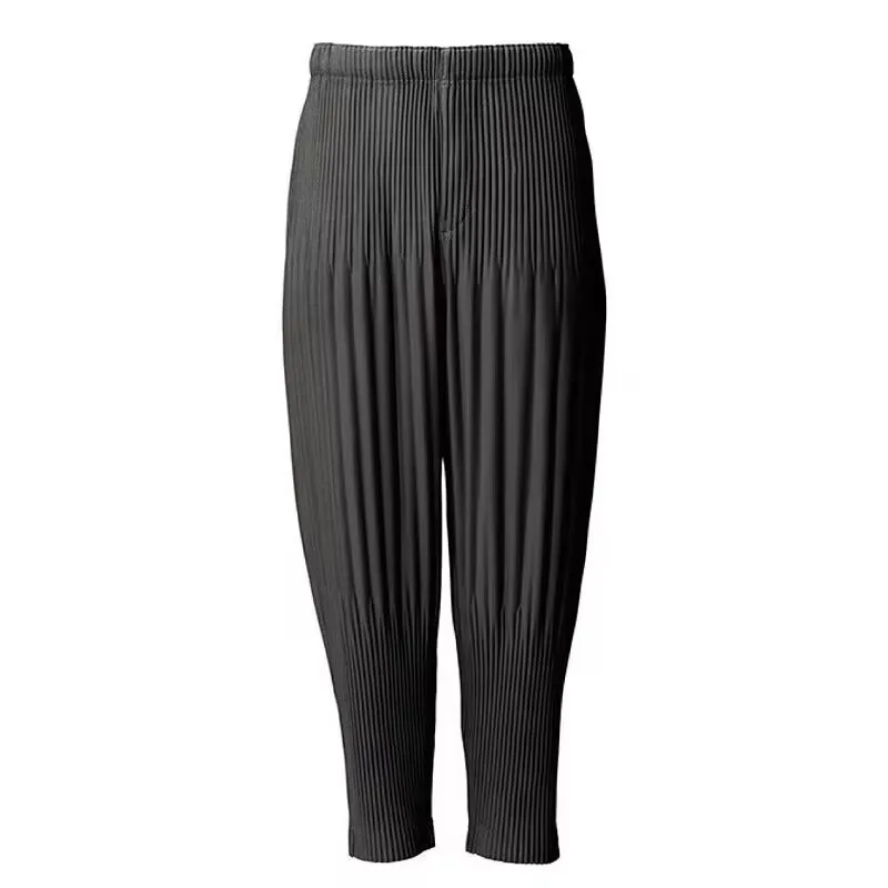 ISSEY 2026 New Arrival Japanese Miyake Style Pleated Pants Loose Casual Harem Pants Cropped Harem Pants for Men and Women
