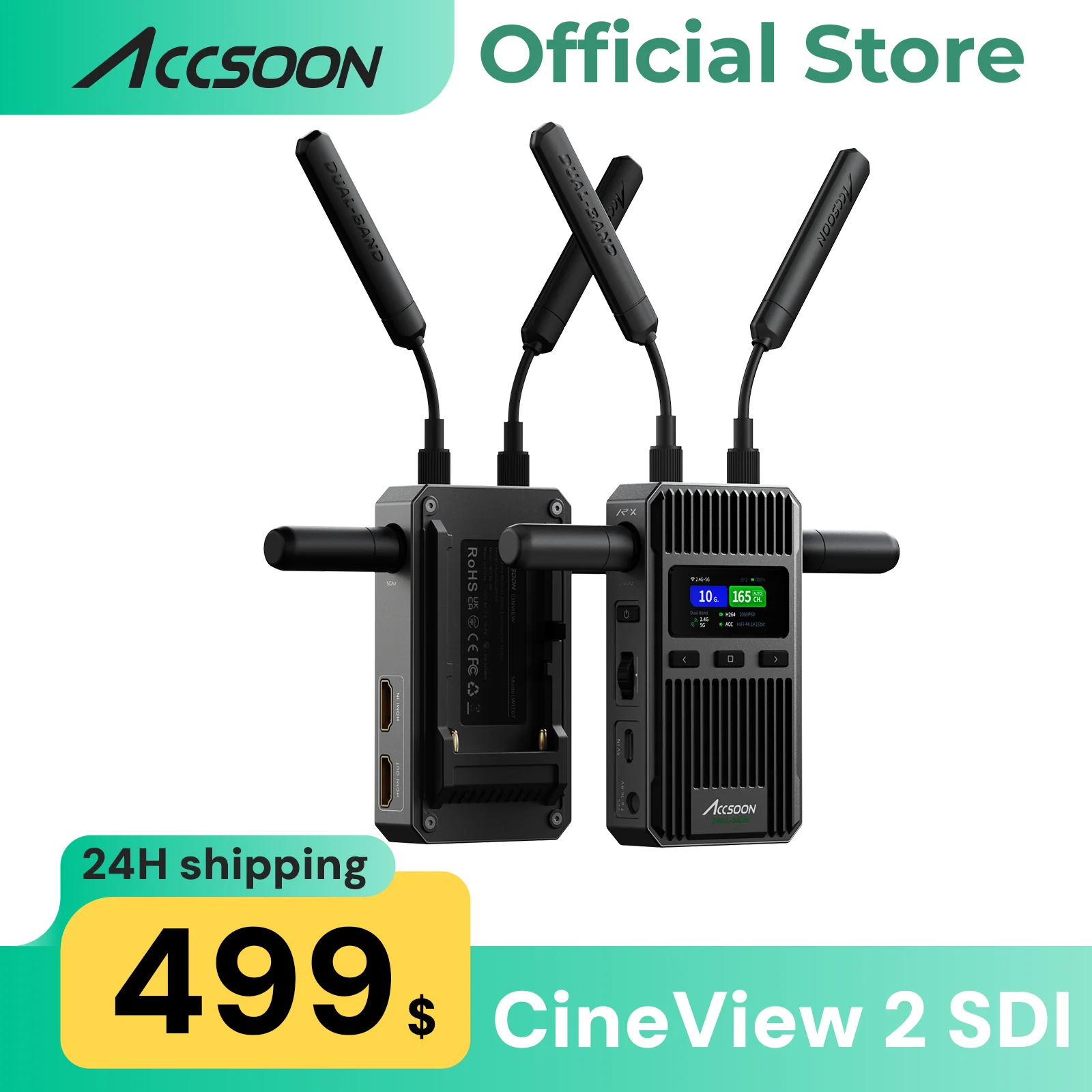 Accsoon CineView 2 SDI Wireless Video Transmitter Receiver, Dual-Band 1500ft Range 50ms Latency, UVC Live Streaming