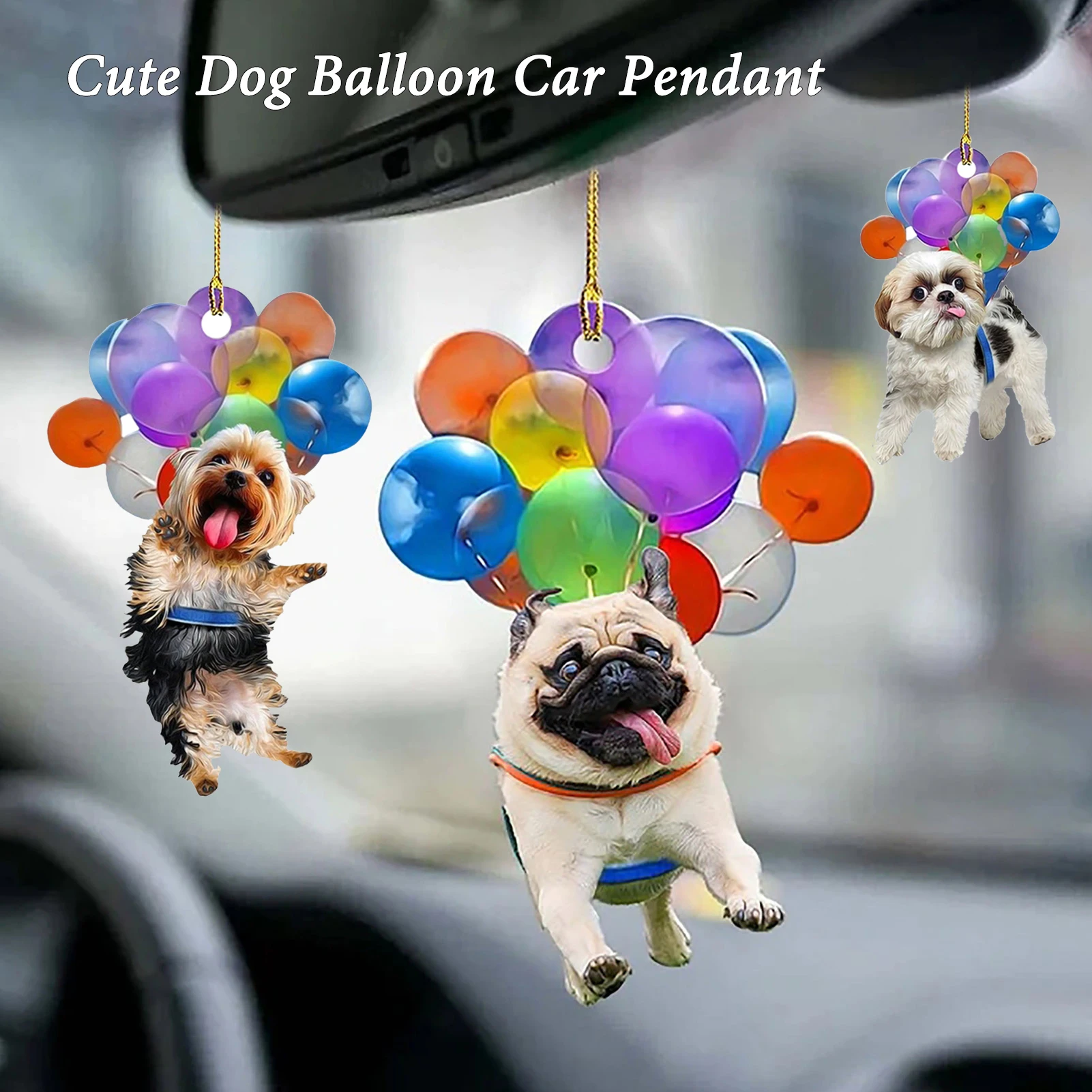 Car Pendant Colorful Balloon Puppy Cute Dog Ornament Automobiles Rearview Mirror Decoration Home Decor Car Interior Accessories