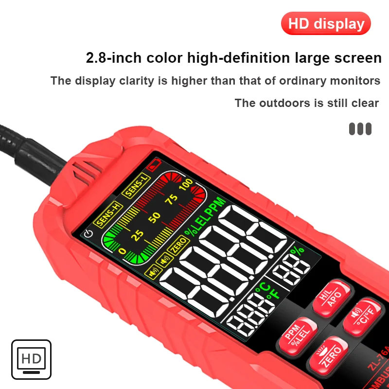 Color Large Screen Gas Leak Detector Analyzer Portable Gas Leak Detector Alarm Combustible Gas Detector Sound and Light Alarm