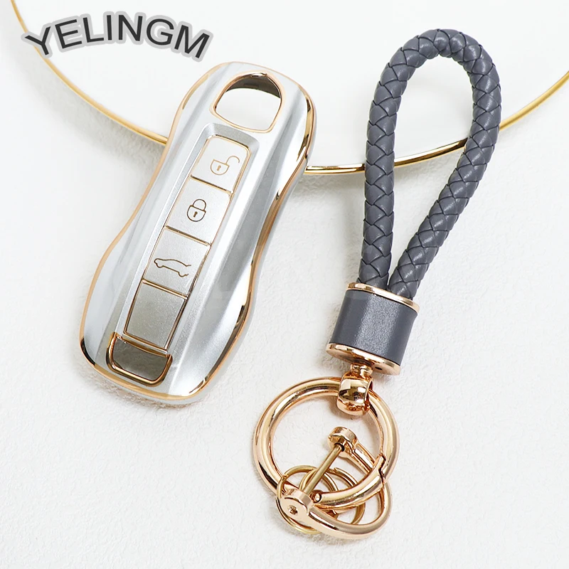 Quicksand Gold Car Remote Key Case Cover Shell For For Porsche Panamera Cayenne 971 911 9YA Macan Boxste Keyless  Accessories