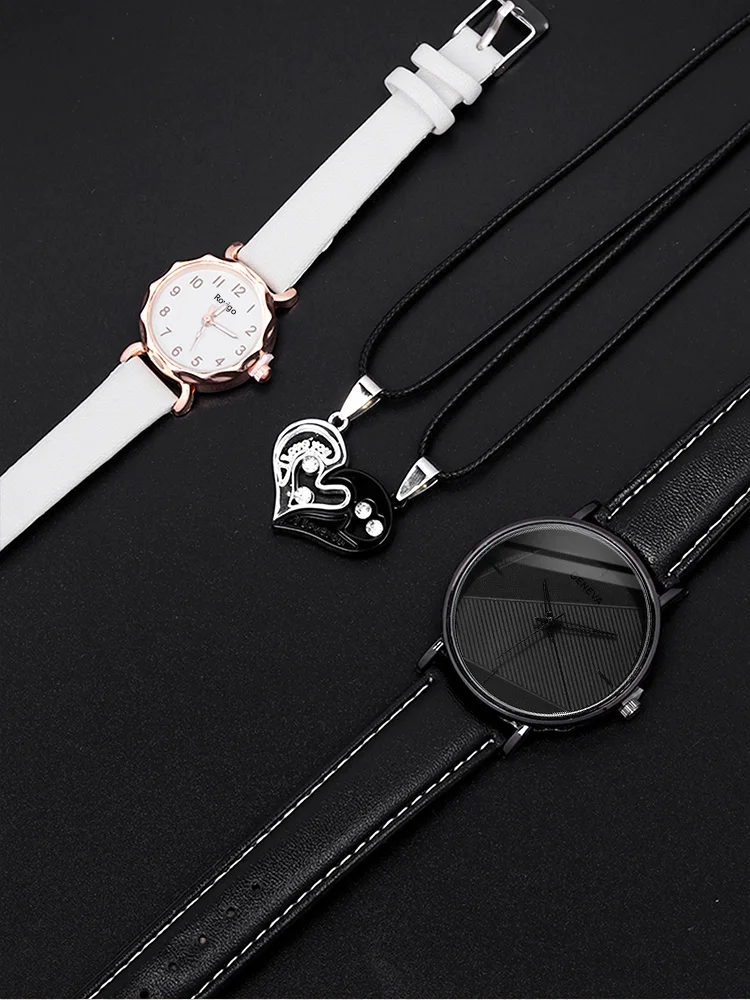 4pcs Minimalist Casual Fashion Wristwatch, Student Strap, Quartz Watch, Male and Female Couple Watch, Couple Necklace