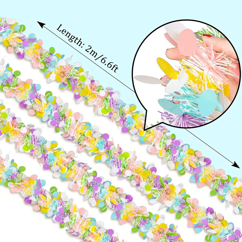 2m Easter Day Party Colorful Stripes Scene Arrangement Colorful Wool Stripes Tinsel Easter Hanging Ornament