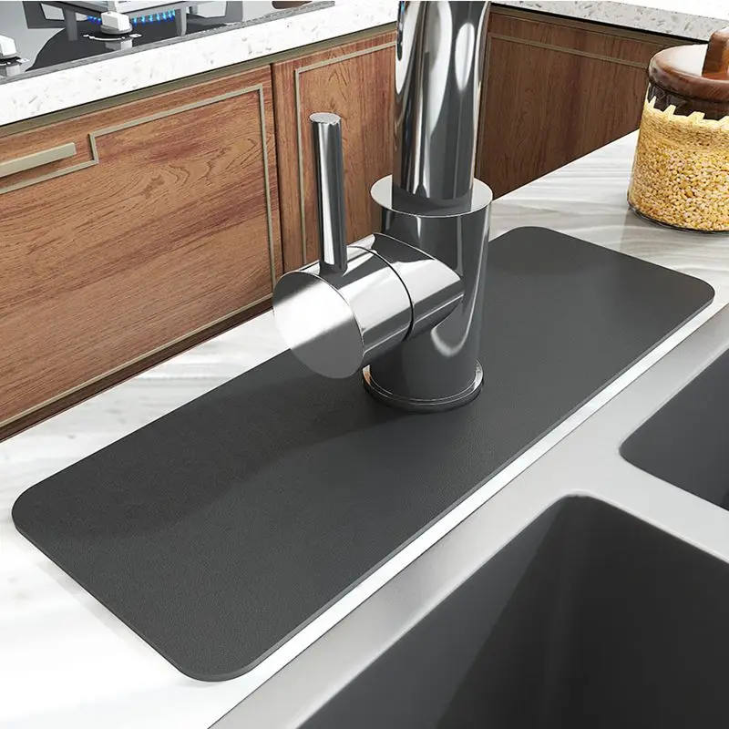 

14x60cm Kitchen Faucet Absorbent Mat Diatomite Sink Splash Guard Drip Catcher Drying Drain Mat Faucet Pad Countertop Protector