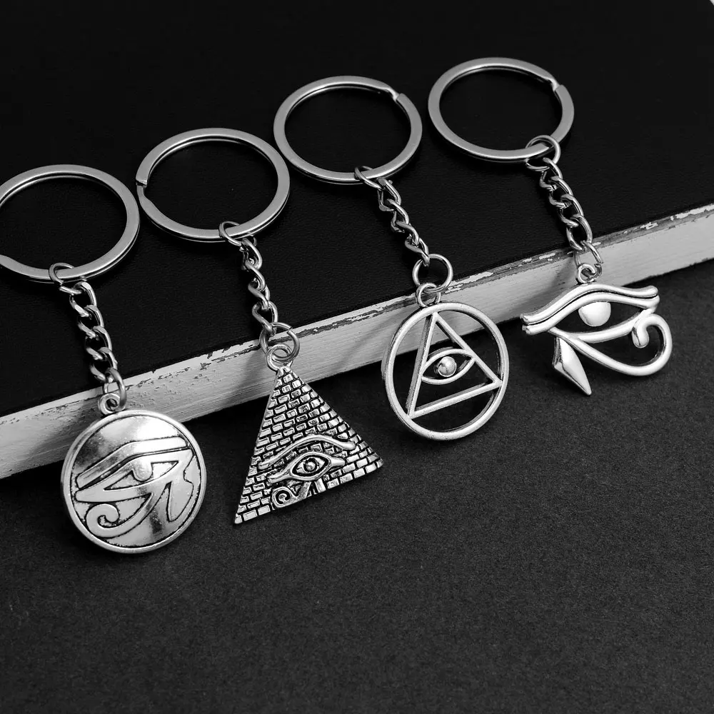 Egyptian Pyramid Charms Keychain Eye of Horus Pendants Keyring Jewelry Gift Key Holder Chain Ring For Women Men Bag Car Holiday