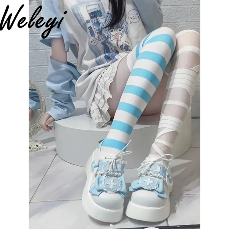 Kawaii Jirai Kei Lolita Shoes for Women Gothic Autumn New Round Head Lace Up Medical Department Cutecore Sweet Platform Shoes