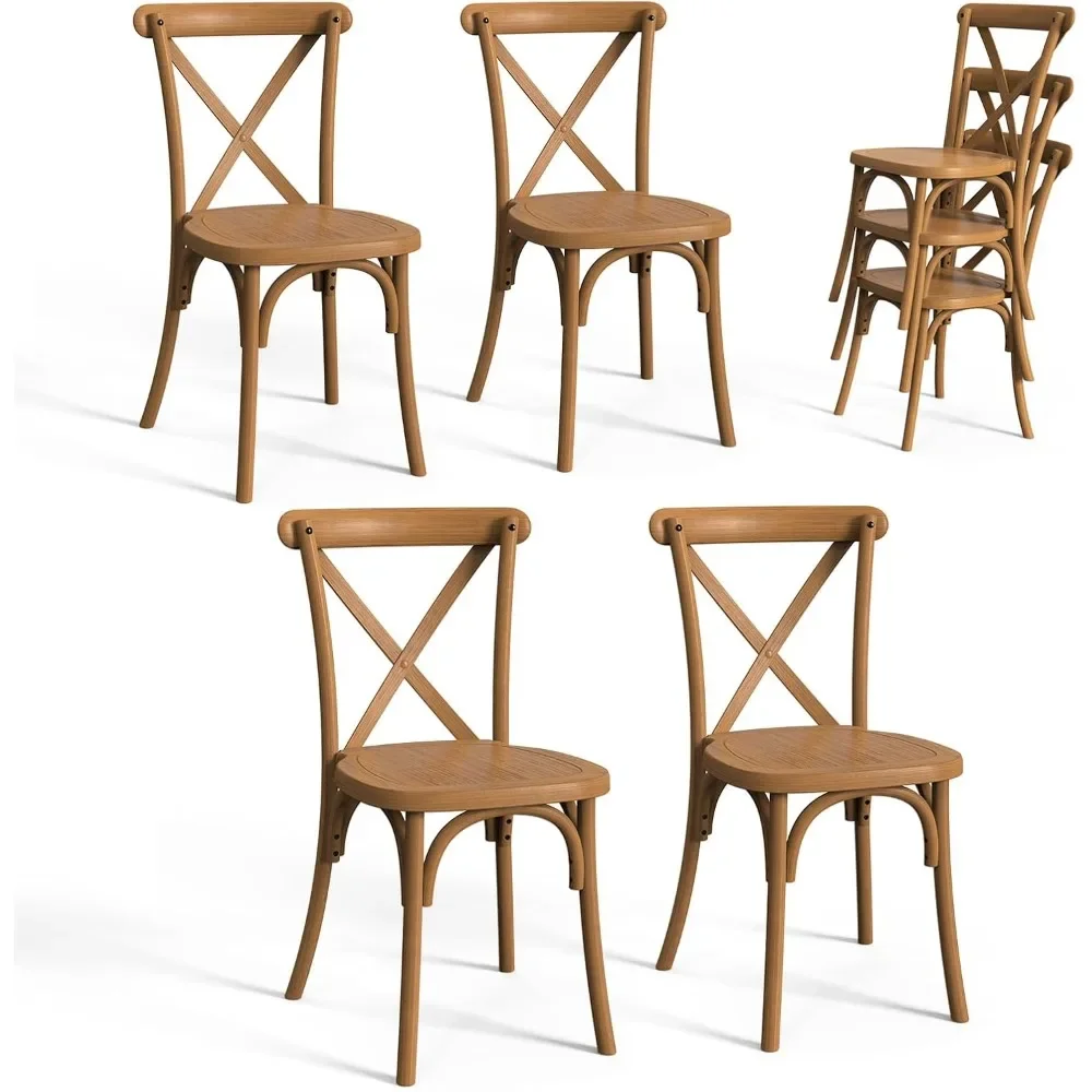 Plastic outdoor dining chair set of 4, stackable patio farmhouse brown dining chair, waterproof kitchen and dining chair