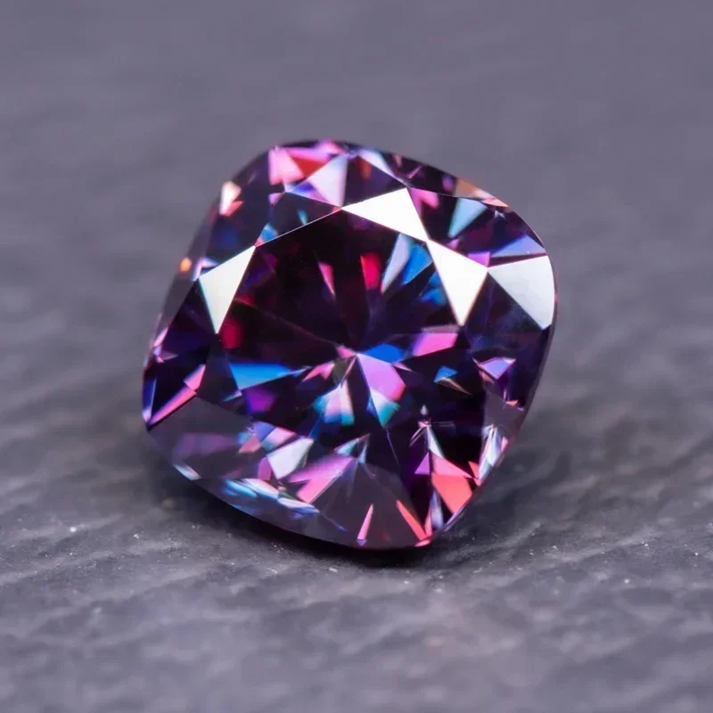 Moissanite Imperial Purple Color VVS1 Square Cushion Shape Charms Jewelry for DIY Making Earrings Rings Material with GRA Report