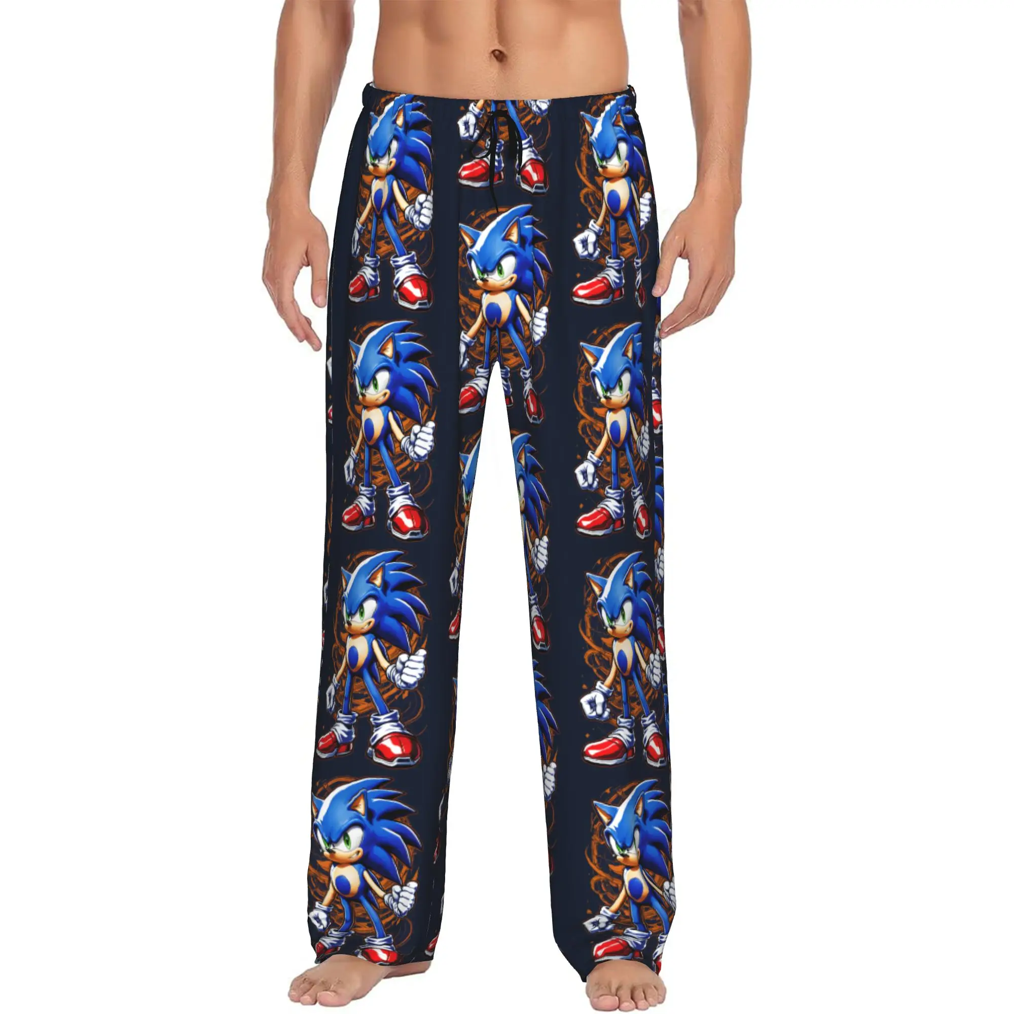Custom Print S-Soniced Pajama Pants Men's Cartoon Sleep Sleepwear Bottoms with Pockets