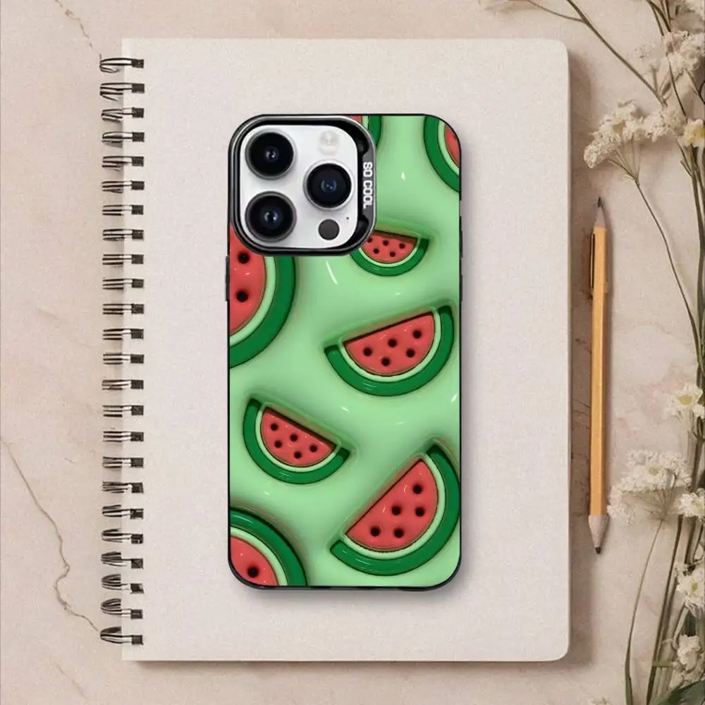 เคสโทรศัพท์ลายแตงโมสีดำ สำหรับ iPhone17,16,15,14,13,12,Pro Max  ชุบเงินด้านใน