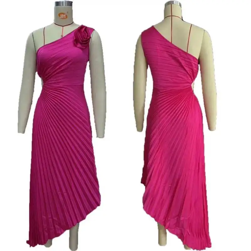 Vestido largo sexi de fiesta con cintura sin mangas y cuello Diagonal para mujer, vestido liso calado elegante con decoración floral a la moda