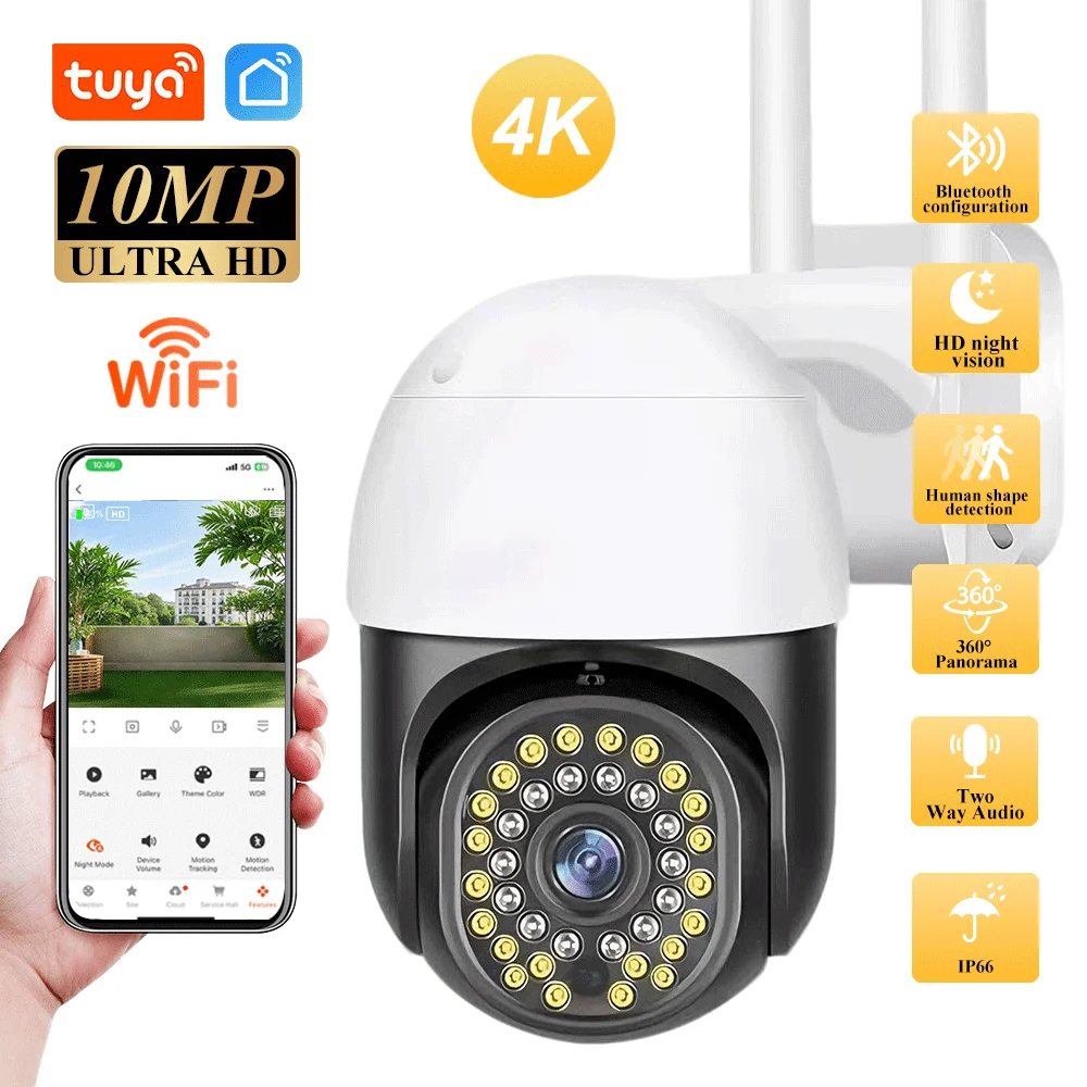 �y�Z�[�����zTuya �X�}�[�g�z�[�� 10MP 4K ���C�����X PTZ �J���� �J���[�i�C�g�r�W���� Wifi IP �J���� ���O AI �����ǐ� CCTV �Ď��J����