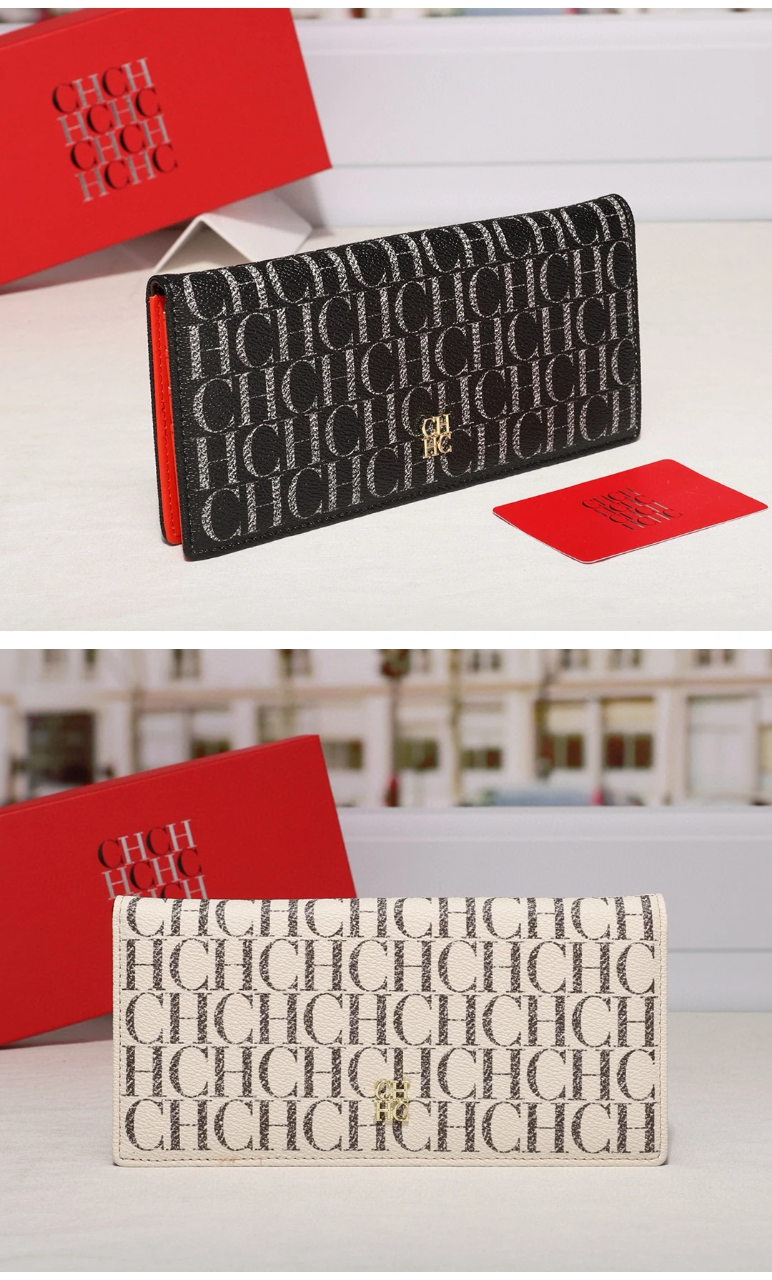 CH Damen Alltags-Geldbörse, bunt, Monogramm, Gold-Logo, mehrere Kartenfächer, Reißverschluss-Münzfach, Druckknopfverschluss, All-Match-Geldbörse – Detail 5