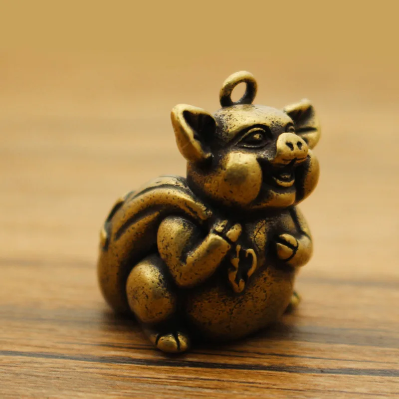 New Brass Creative Carrying Money Pig Metal Figurine Zodiac Lucky Mini Pig Charms Decorative Figurines Accessoires Miniatures