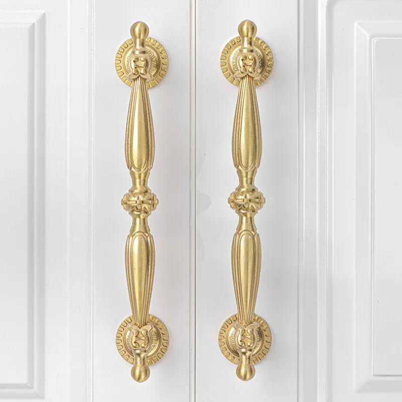 French Handle Copper Wardrobe Knobs Solid Brass Handle American Kitchen Cabinet Storage Handles Cabinet Gold Furniture Handle