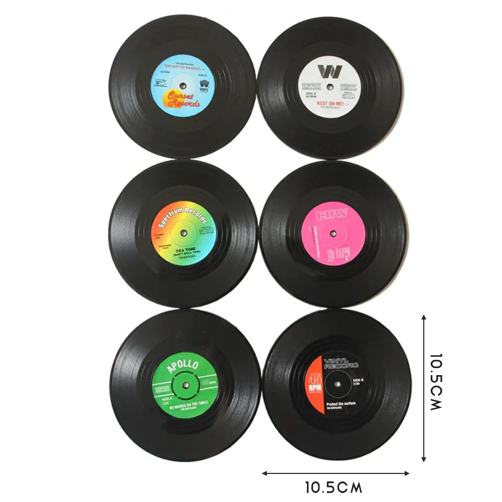 Retro Vinyl Record Coaster Heat Resistance Non-Slip Cup Pad Reusable Silicone Coffee & Tea Cup Mat Kitchen Gadgets 4/6/12pcs