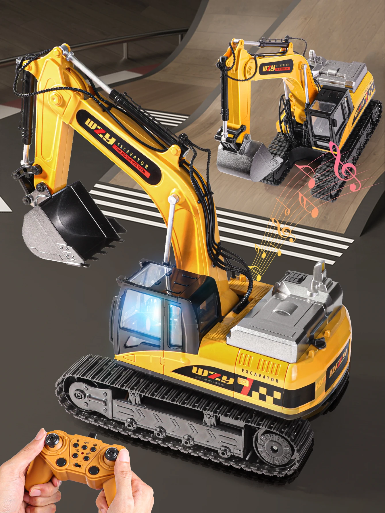 

12 channel alloy remote control excavator, 2.4g wireless, with light, sound & spray, realistic alloy bucket for kids