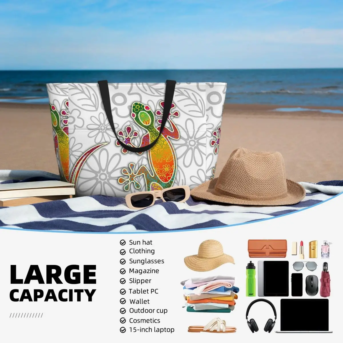 أبو بريص العرقية القبلية السحلية الأفريقية حقيبة حمل على الشاطئ حقيبة رياضة رياضة اليوغا واق من المطر حقيبة حمل كبيرة المرأة حقيبة سفر حقيبة اللياقة البدنية