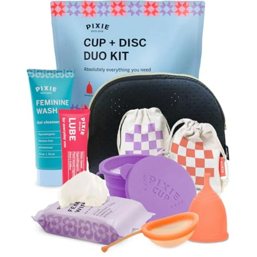 

Pixie Menstrual Cup and Disc for Feminine Care - Most Comfortable Reusable Period Cup and Disc - Buy One We Give One - with Gui