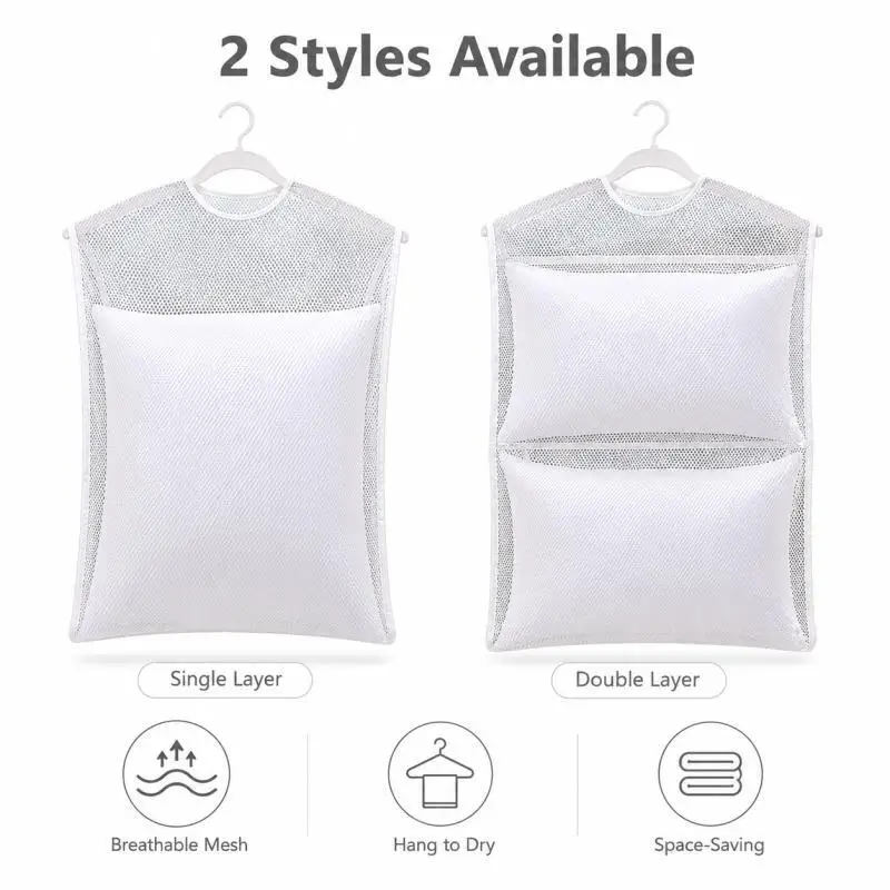 1/2 Pack Pillow Drying Mesh Bag, Polyester Hanging Dryer Rack for Bedding, Plush Toys, Single/Double Layer