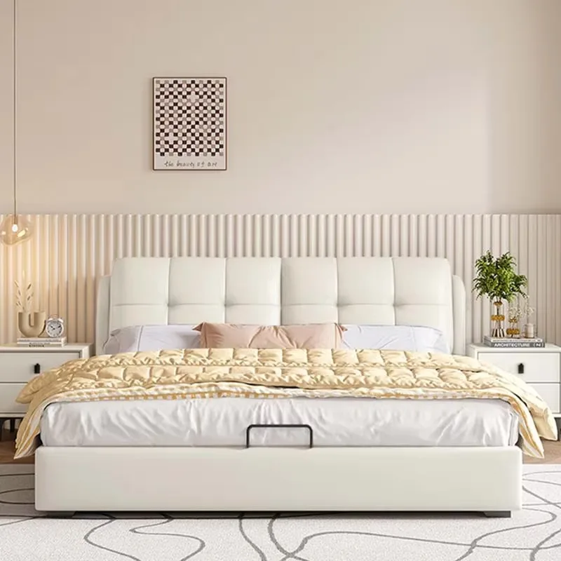 Modern White Double Bed Designer Cheap Loft Storage Home Double Bed Full Size Sleeping Cama Matrimonial Bedroom Furniture
