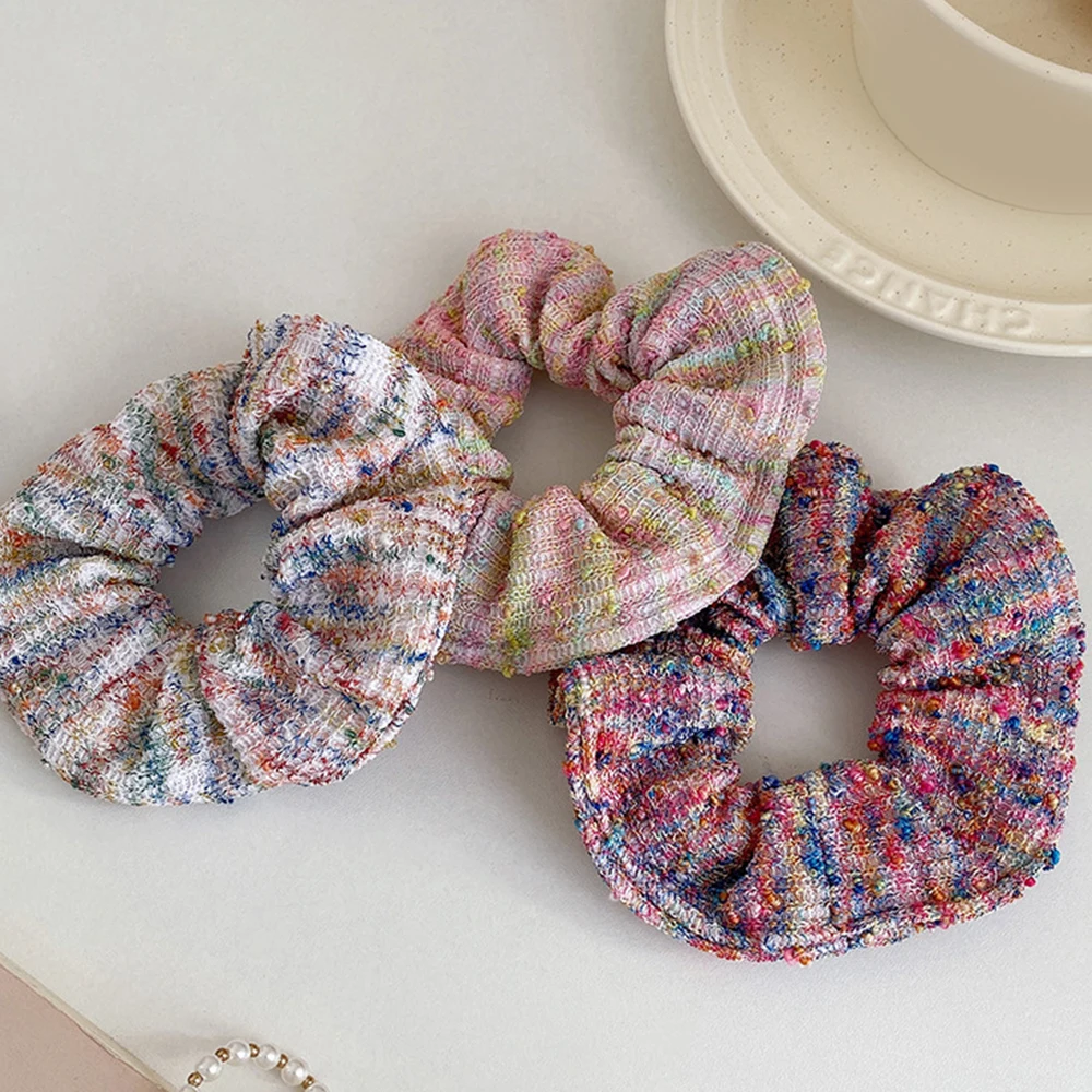 Korean Woolen Handmade Colorful knitting Scrunchies Headwear Autumn Winter Sweet Plush Hair Band Female Hair Accessories