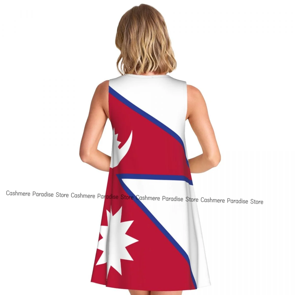 فستان نسائي علم نيبال صيفي كاجوال فساتين تي شيرت لتغطية الشاطئ فستان بدون أكمام #2