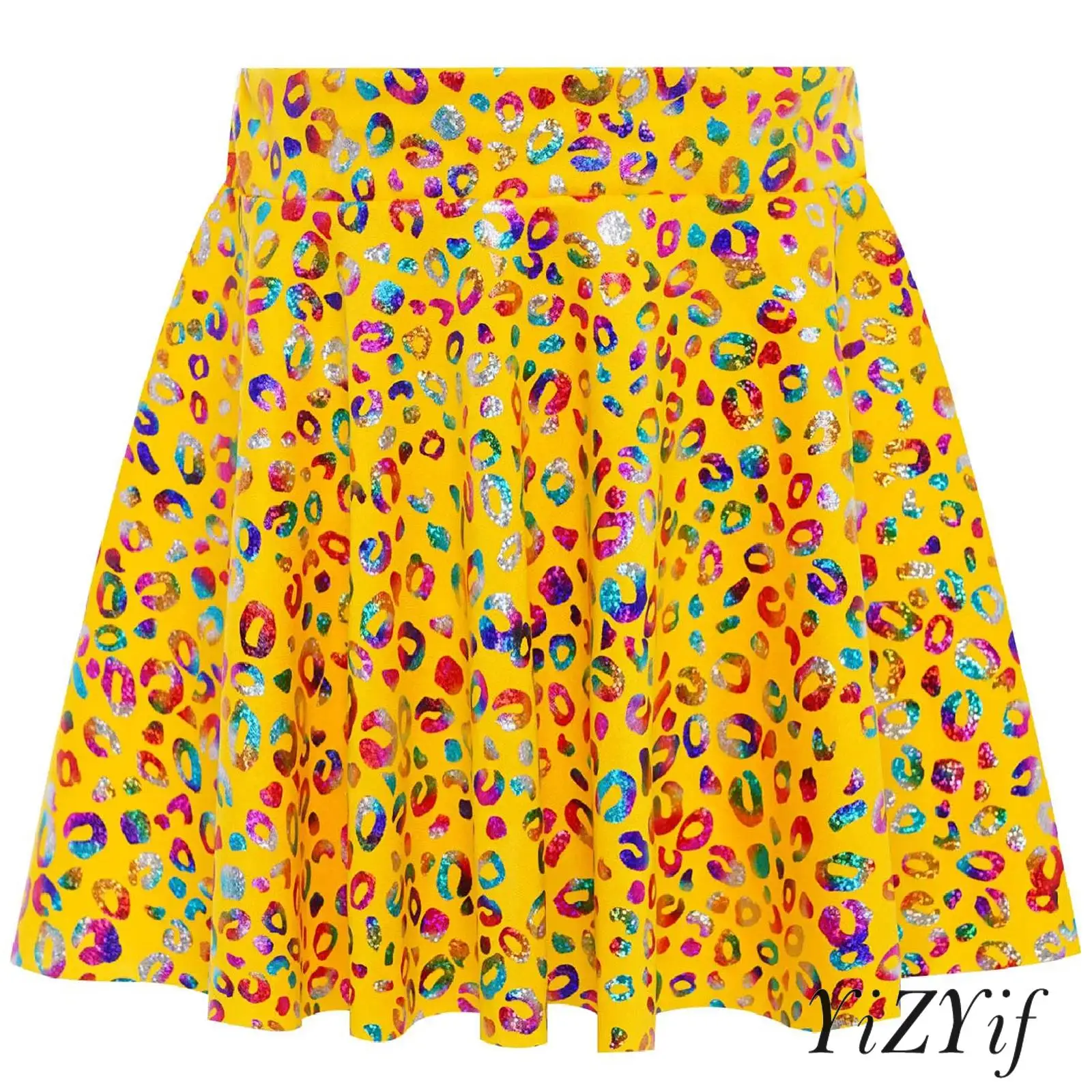 

Kids Girls Cheerleading Dance Skirt Metallic Leopard Print Elastic Waistband Ruffled Skirt Themed Parties Performance Costume