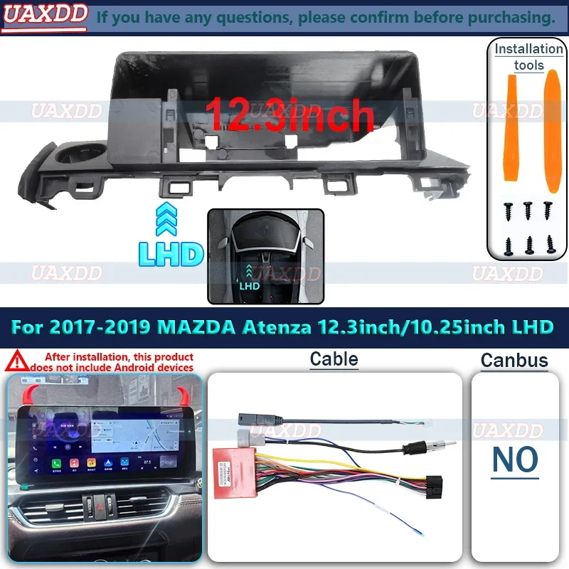 12.3 Inch Car Frame Fascia Adapter CD Canbus Box Android Fitting Panel Kit For MAZADA Atenza 2017-2019 MAZDA cable video harness