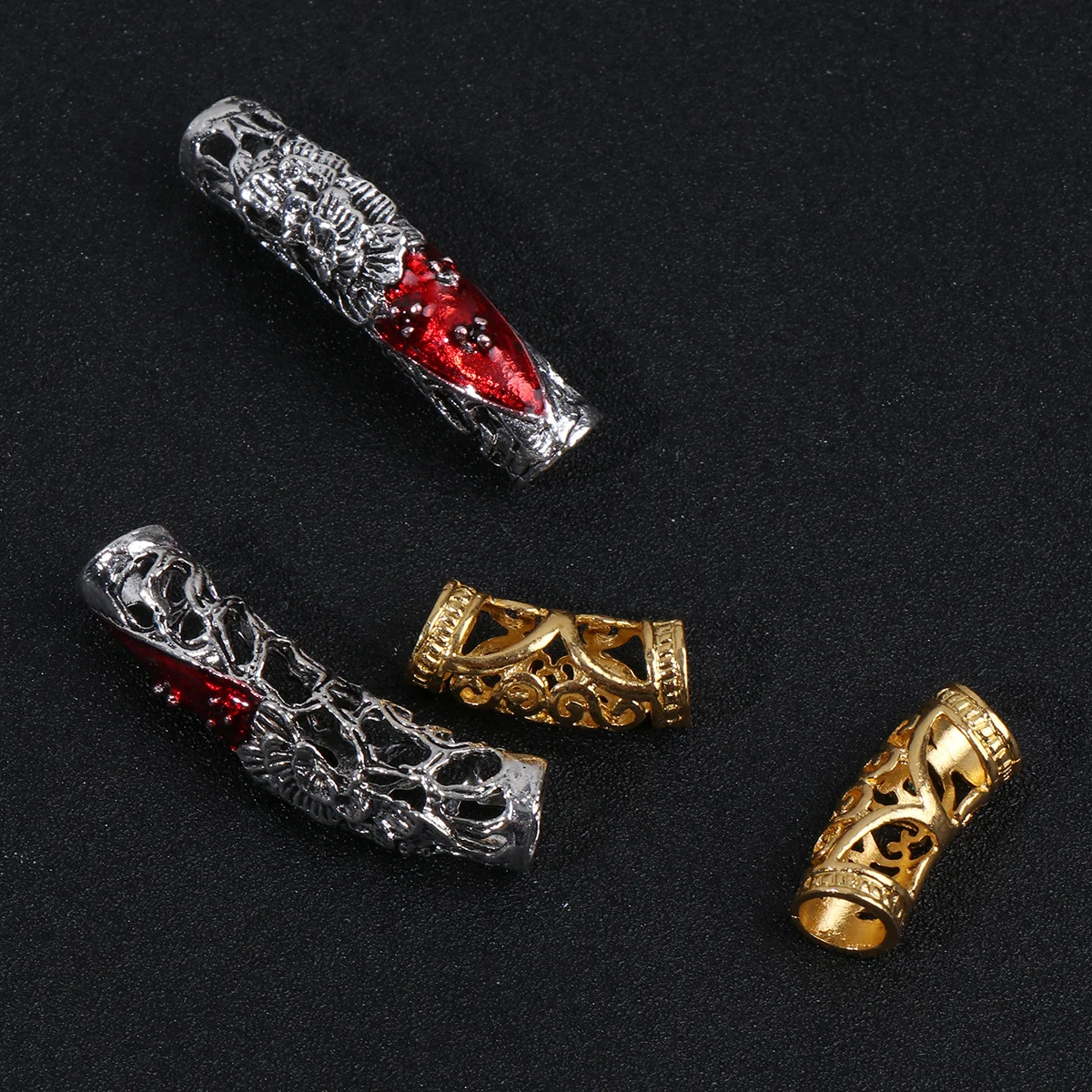 

10Pcs Dreadlocks Hair Cuffs Hollow Bended Filigree Tubes Braiding Accessories for Dreadlocks Ponytail Beard Braids