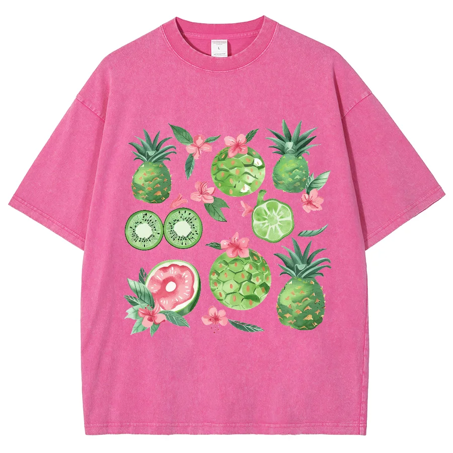 Camiseta com estampa gráfica de flores vintage feminina, camiseta lavada de manga curta masculina, gola redonda, camiseta geral, verão, 2024