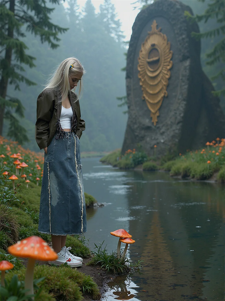 足首までの長さのデニムスカート女性シャーリングパッチワークレースアップフェミニン芸術的ディテールモダンシックティアード快適な甘いアップリケ