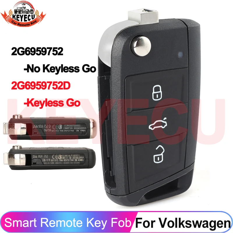 KEYECU 434MHz 5C/MQB49 Keyless Go Car Remote Key For Volkswagen VW T Cross POLO 2019+ SKODA GOLF SEAT 2G6959752 OEM 2G6959752D