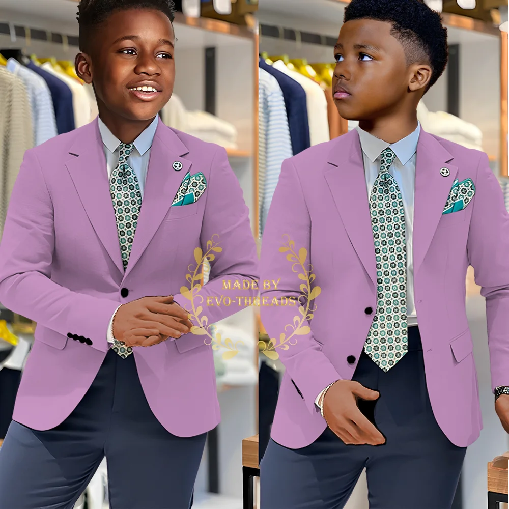 Klasyczny garnitur chłopięcy 2-częściowy: marynarka i granatowe spodnie, idealny na wesele, dla drużby, na bal, na Boże Narodzenie, szyty na miarę, ubrania dla dzieci, prezenty.