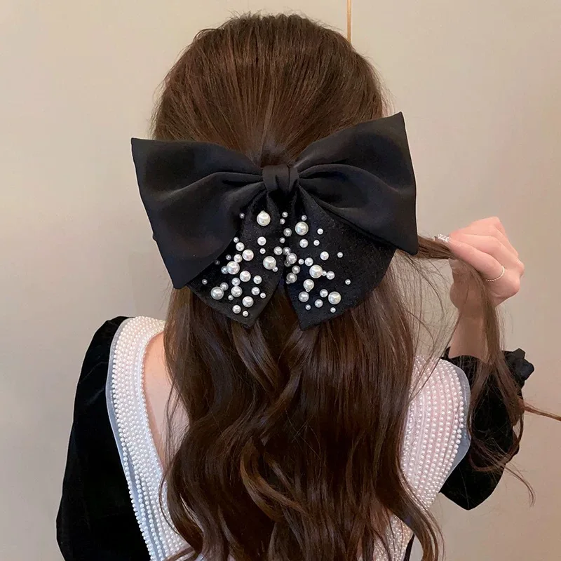 1 Piece Big Elegant Bow Tie Spring Hair Clip for Girl Sweet Fashion Pearl Bow Hair Bows 2024 New Girl's Headwear Accessories image 3