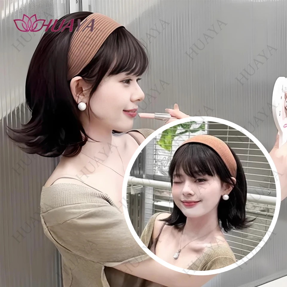 Headband Wigs Short Straight Bob for Women Half Wigs Synthetic Hair  for Cosplay Party Daily Use image 3